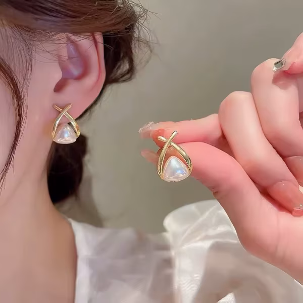 Shiny Bow Hoop Earrings-  Gold White