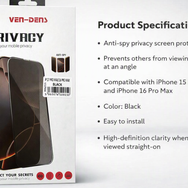 VEN‑DENS Privacy Screen Protector – Anti‑Spy Tempered Glass
