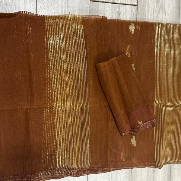 Dhakai Jamdani Elegant Copper Brown Saree with Blouse Piece