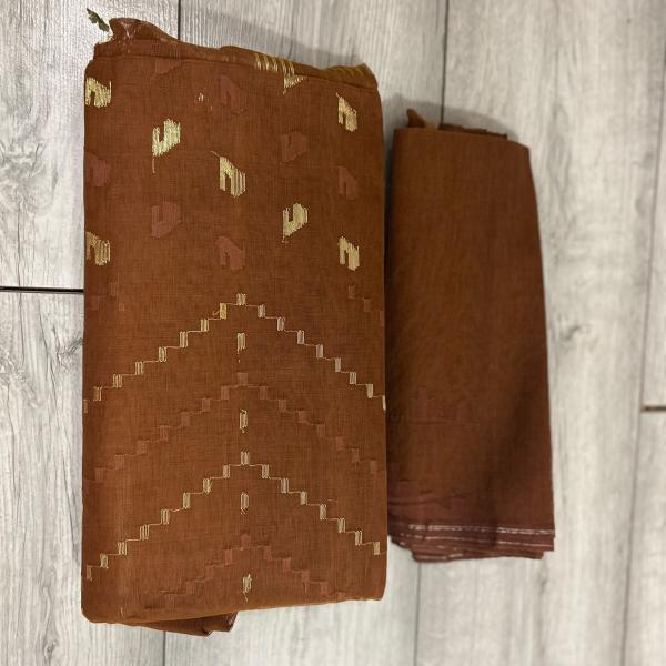 Dhakai Jamdani Elegant Copper Brown Saree with Blouse Piece