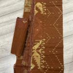 Dhakai Jamdani Elegant Copper Brown Saree with Blouse Piece